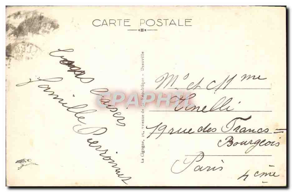 TROUVILLE, la Reine des Plages — Coucher de Soleil sur les Roches Noires — éditeur La Cigogne, n°441 — Verso
