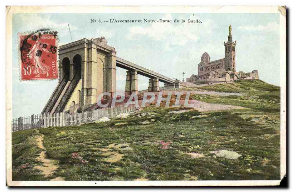 CPA Marseille L'Ascenseur et Notre Dame De La Garde