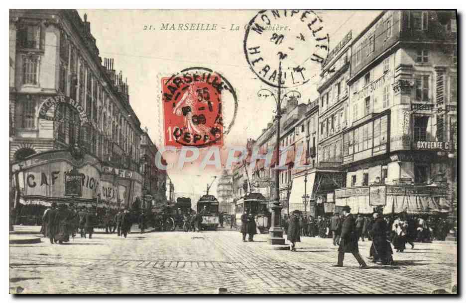 CPA Marseille La Cannebiere Tramway Cafe Riche