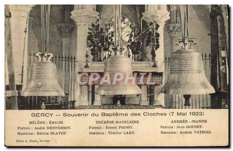 CPA Gercy Souvenir Du Bapteme Des Cloches 7 mai 1922 Helene Emilie Therese Madeleine Andree Jeanne 