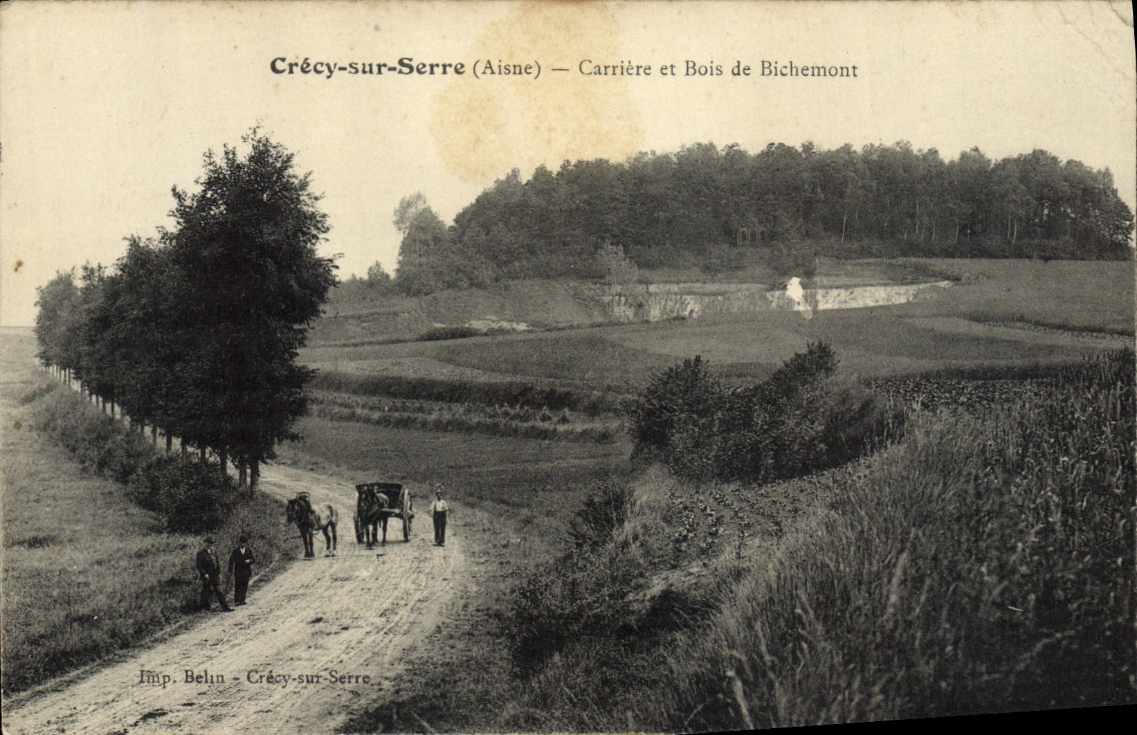Antike Ansichtskarte Crecy Sur Serre Carriere Et Bois De Bichemont Pferdegeschirr