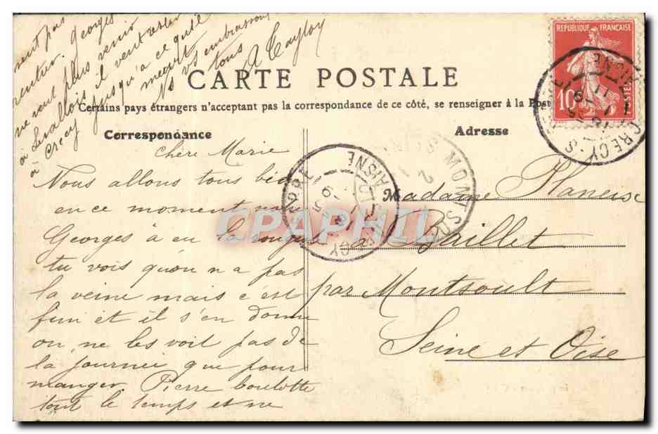 Antike Ansichtskarte Crecy Sur Serre Carriere Et Bois De Bichemont Pferdegeschirr — Rückseite