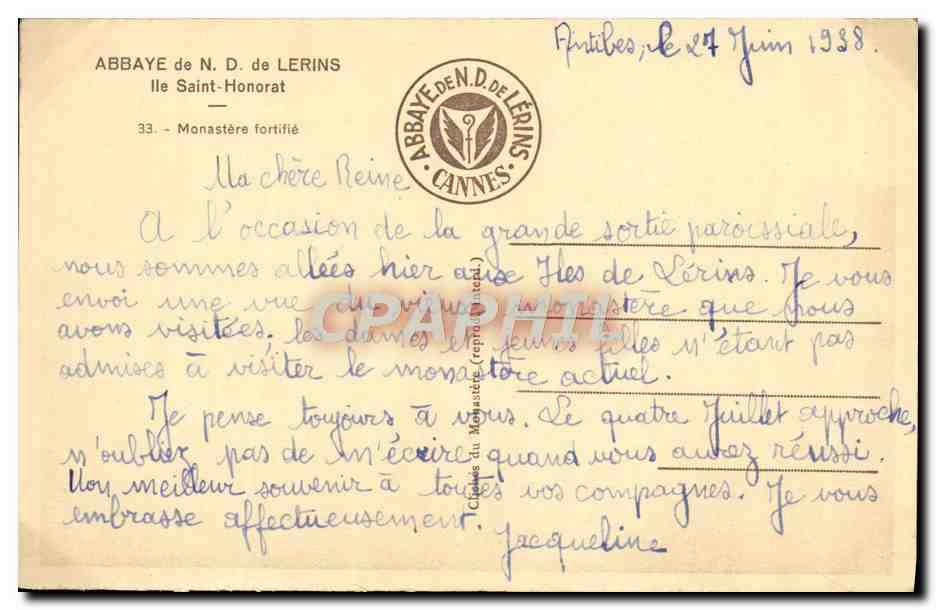 CPA Abbaye De N D De Lerins Ile Saint Honorat Moine Monastere fortifie — Rückseite
