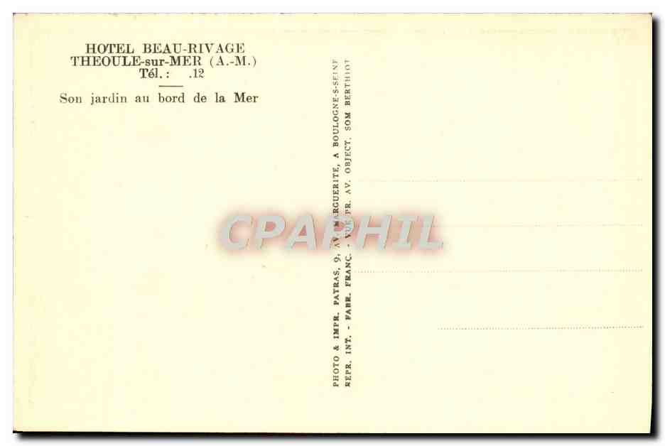 CPA Hotel Beau Rivage Theoule Sur Mer Son Jardin Au Bord De La Mer — Rückseite