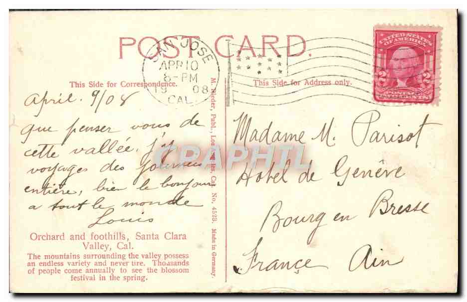 CPA Orchard And Foothills Santa Clara Valley Cal — Rückseite