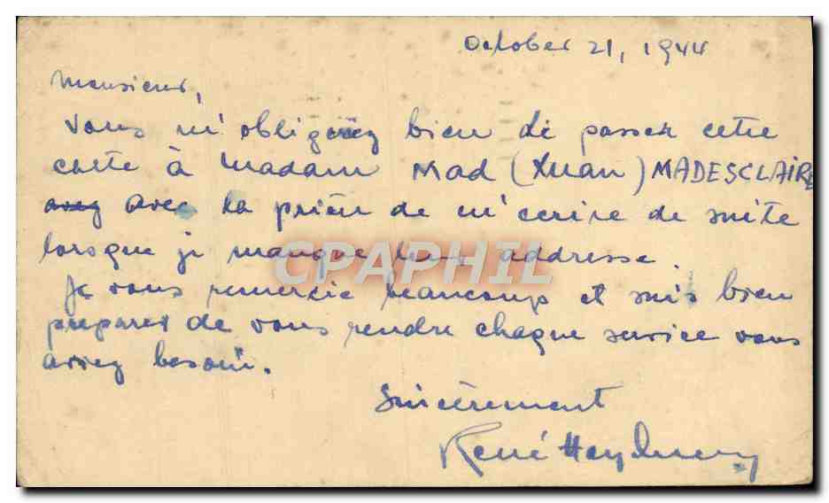 Entier 1944 Rene Heydner Gordon Zander Avenue California pour Paris  — Rückseite