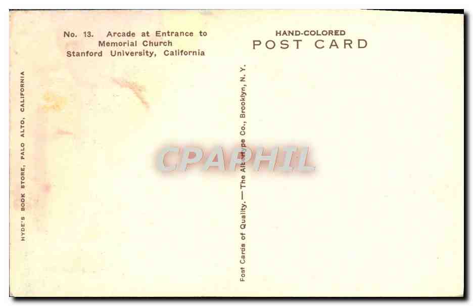 CPA Arcade Atentrance To Memorial Church Stanford University California — Back
