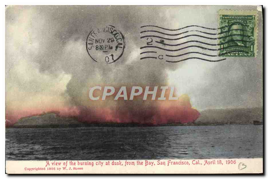 CPA A View Of the Burning City At Dusk From The Bay San Francisco Cal April 18 1906