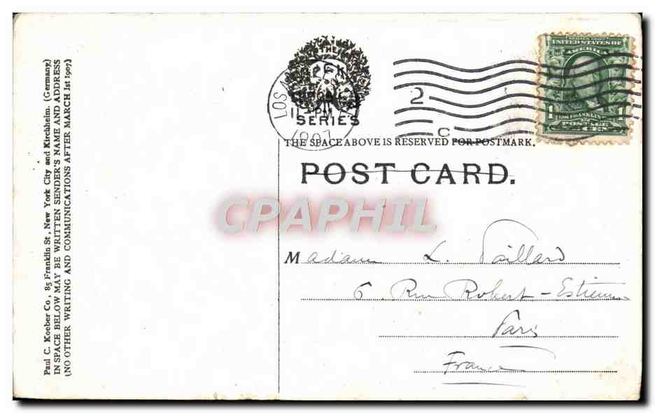 CPA Los Angeles Cal Chester Place — Rückseite