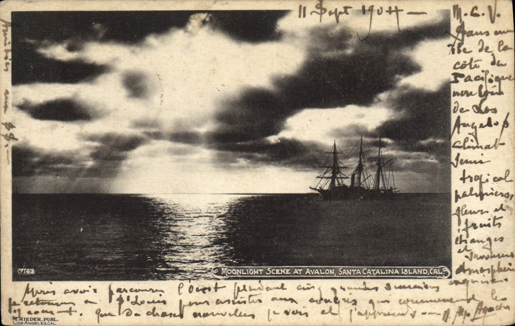 CPA Moonlight Scene At Avalon Santa Catalina Island Cal Bateau