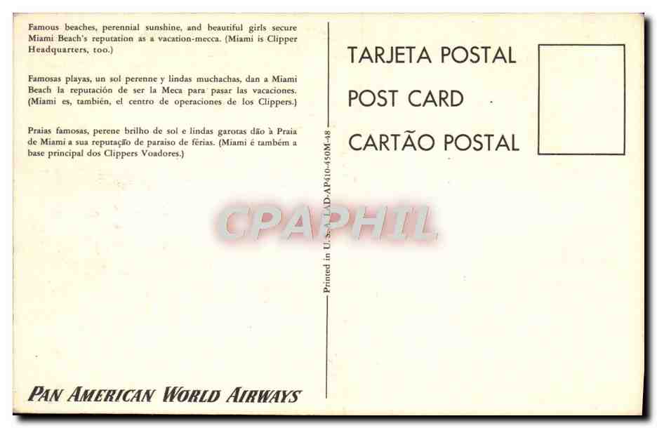 CPA Pan American World Airways Miami — Rückseite