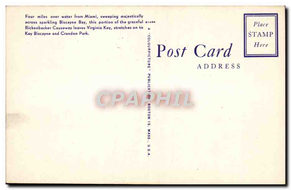 CPA New Rickenbacker Causeway Between Crandon Park And Miami Fla — Rückseite