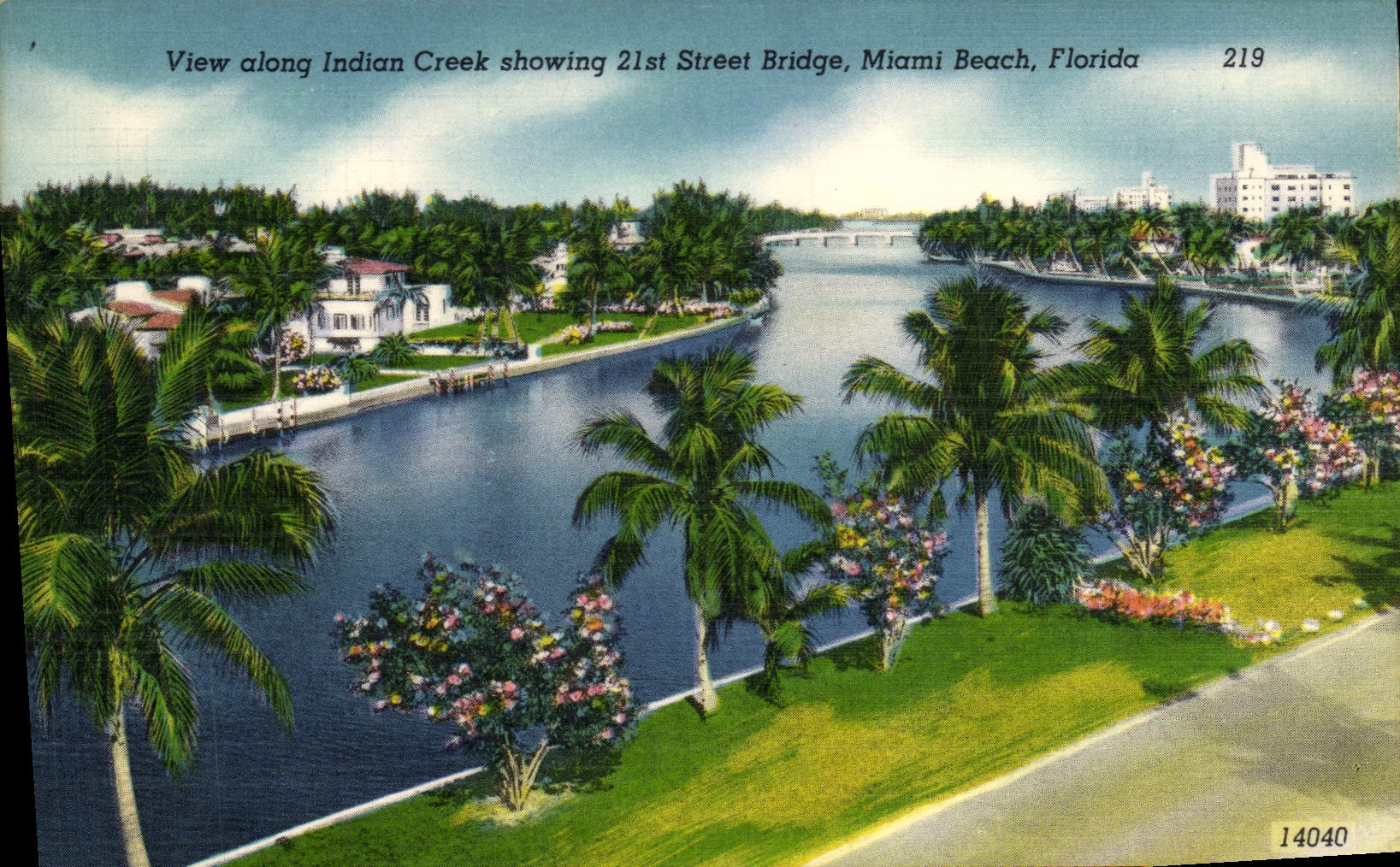 CPA View Along Indian Creek Showing Street Bridge Miami Beach Florida