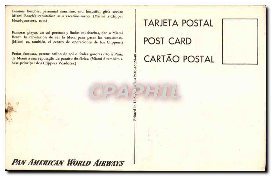 CPA Pan American World Airways Miami Beach — Rückseite