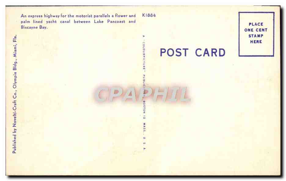 CPA Dade Canal And Dade Boulevard Miami Beach Florida — Rückseite