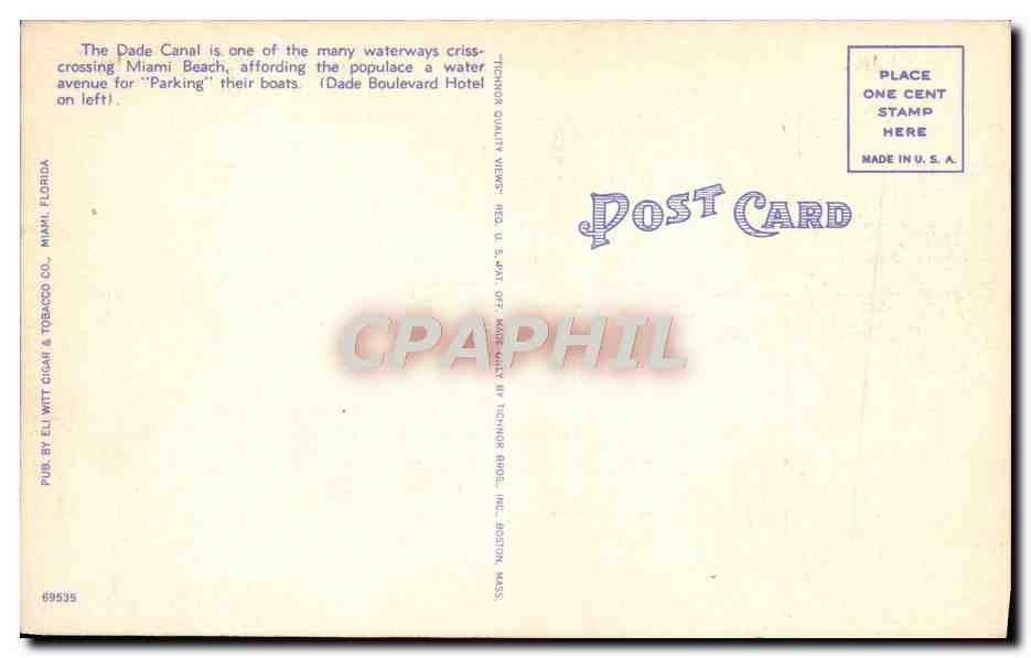CPA Dade Canal And Dade Boulevard Miami Beach Florida Ski Nautique Water skiing — Rückseite
