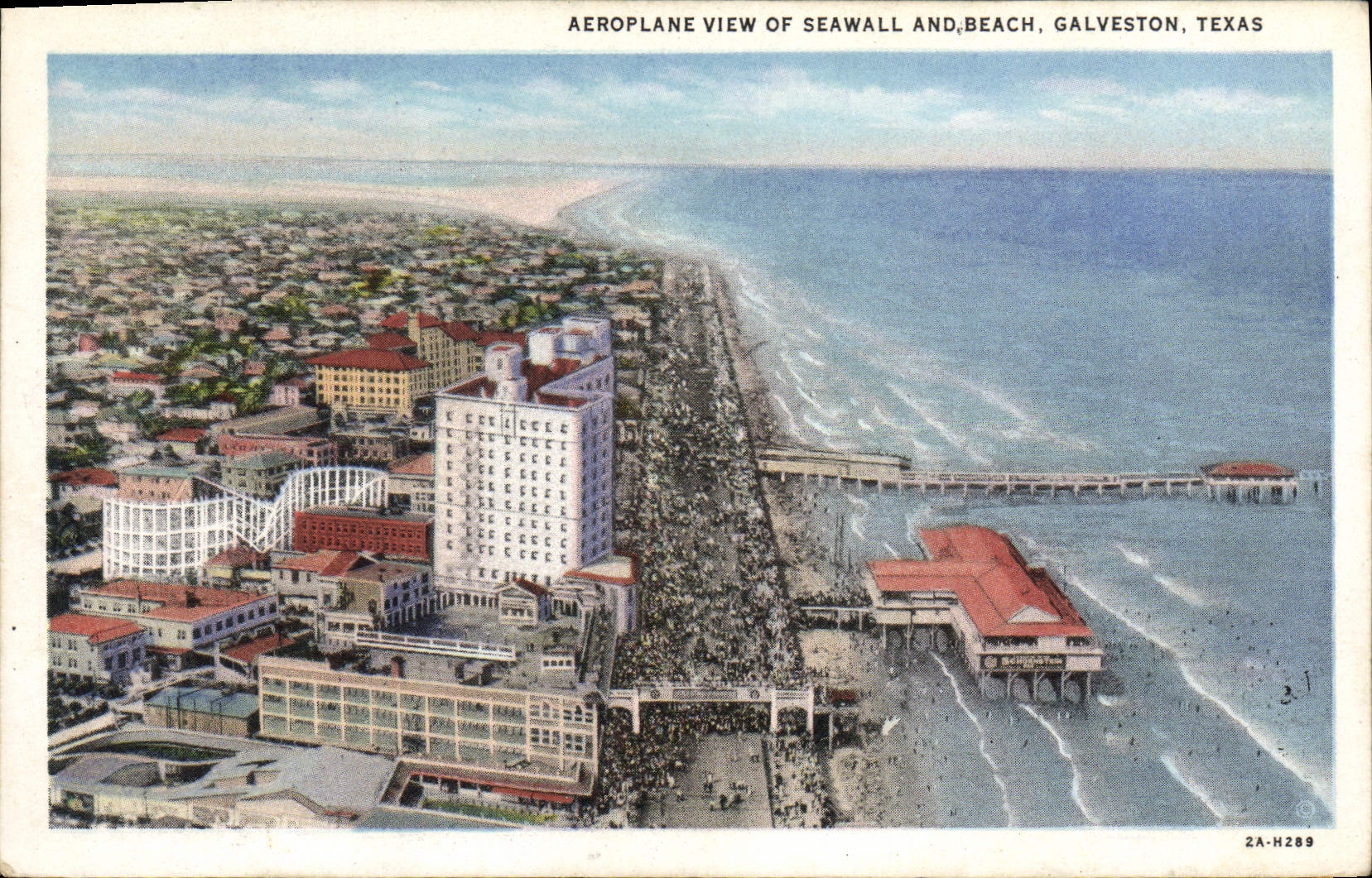CPA Aeroplane View Of Seawall And Beach Galveston Texas