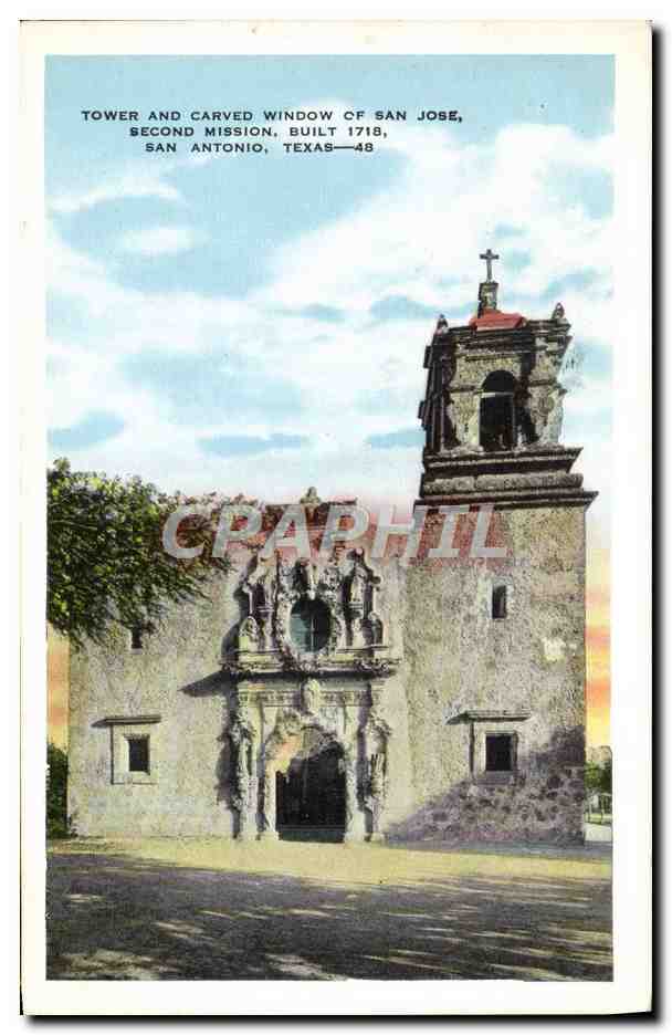CPA Tower And Carved Window Of San Jose Second Mission Built San Antonio Texas