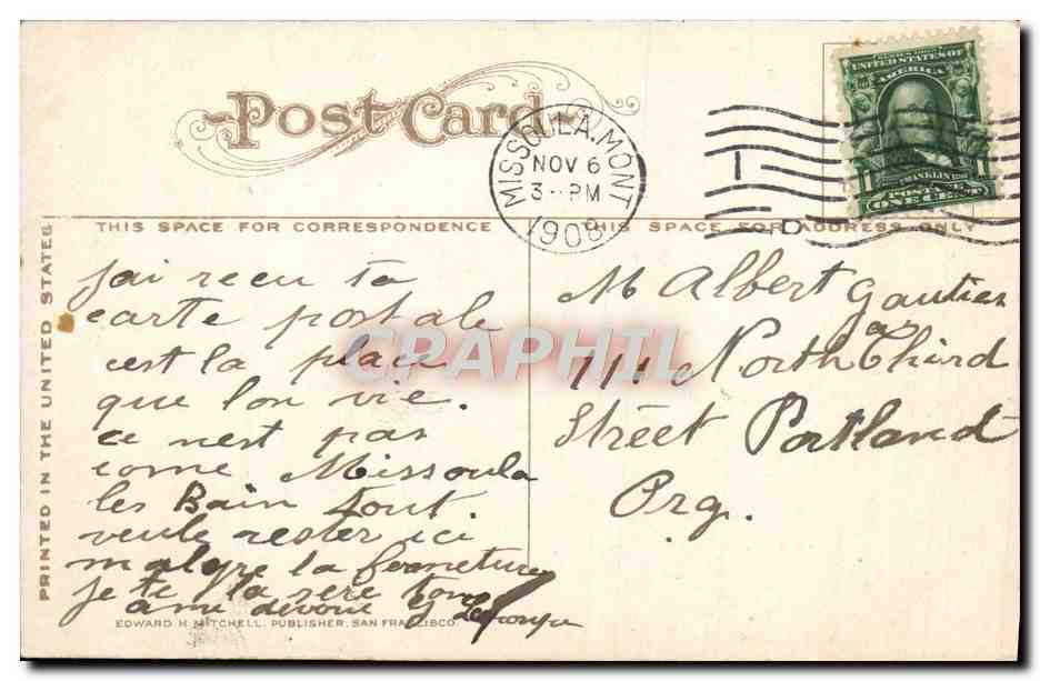 CPA Northern Pacific Hospital Missoula Montana — Rückseite
