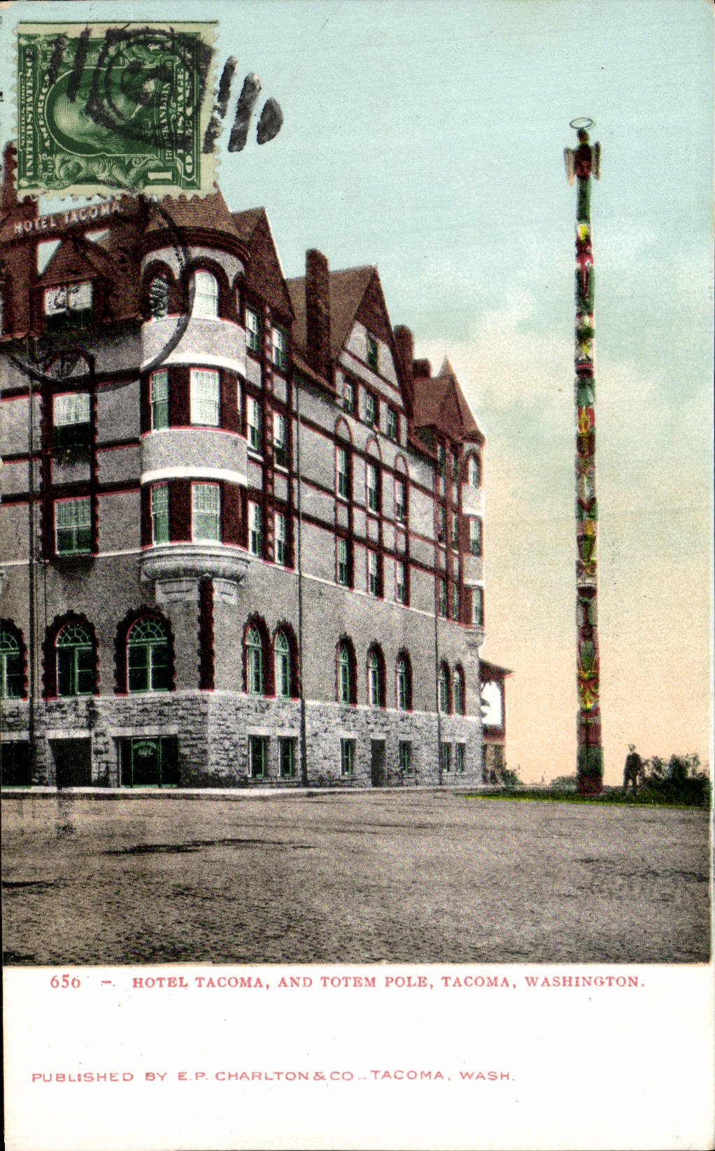 CPA Hotel Tacoma and Totem Pole Washington Folklore Indien