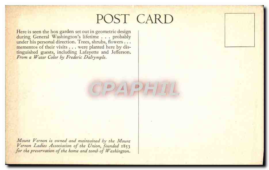 CPA The Box Hedges Planted By General Washington Mount Vernon — Rückseite