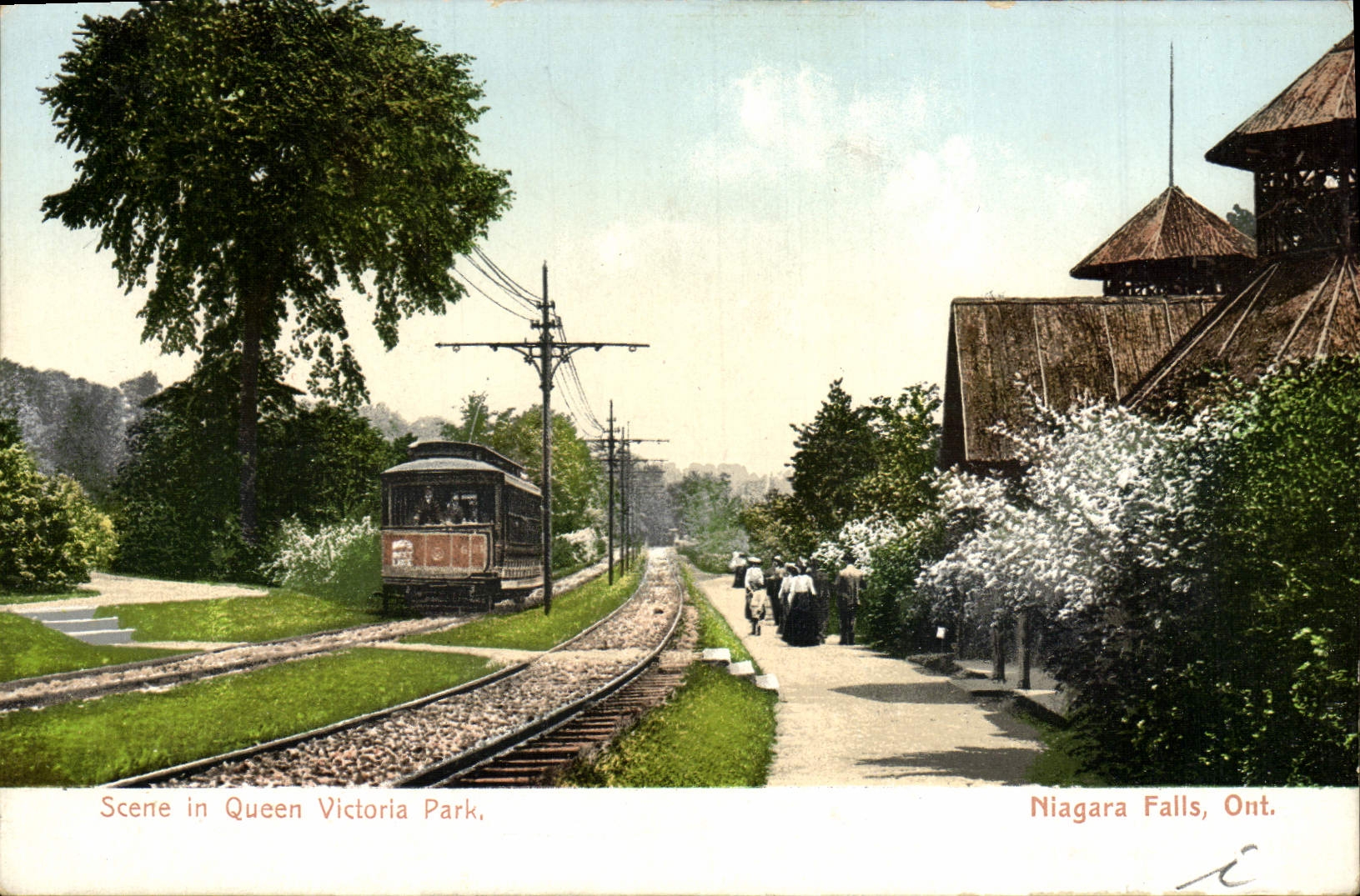 CPA Scene in Queen Victoria Park Niagara Falls Ont Tramway