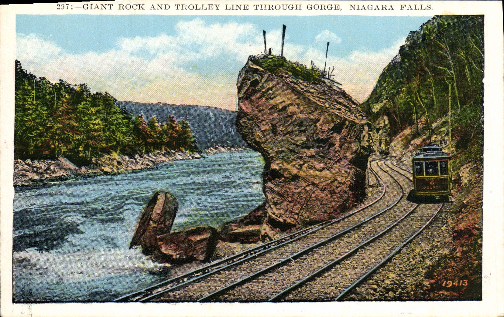CPA Giant Rock and Trolley Line Through Gorge Niagara Falls