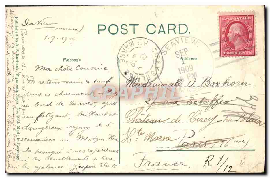 CPA Outlet of Billington Sea Morton Park Plymouth Mass — Rückseite