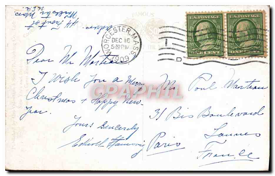 CPA Rostrevor Club Lake Quinsigamond Worcester Mass — Back