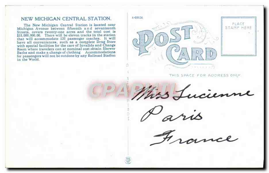 CPA New Michigan Central Station Detroit Mich — Back