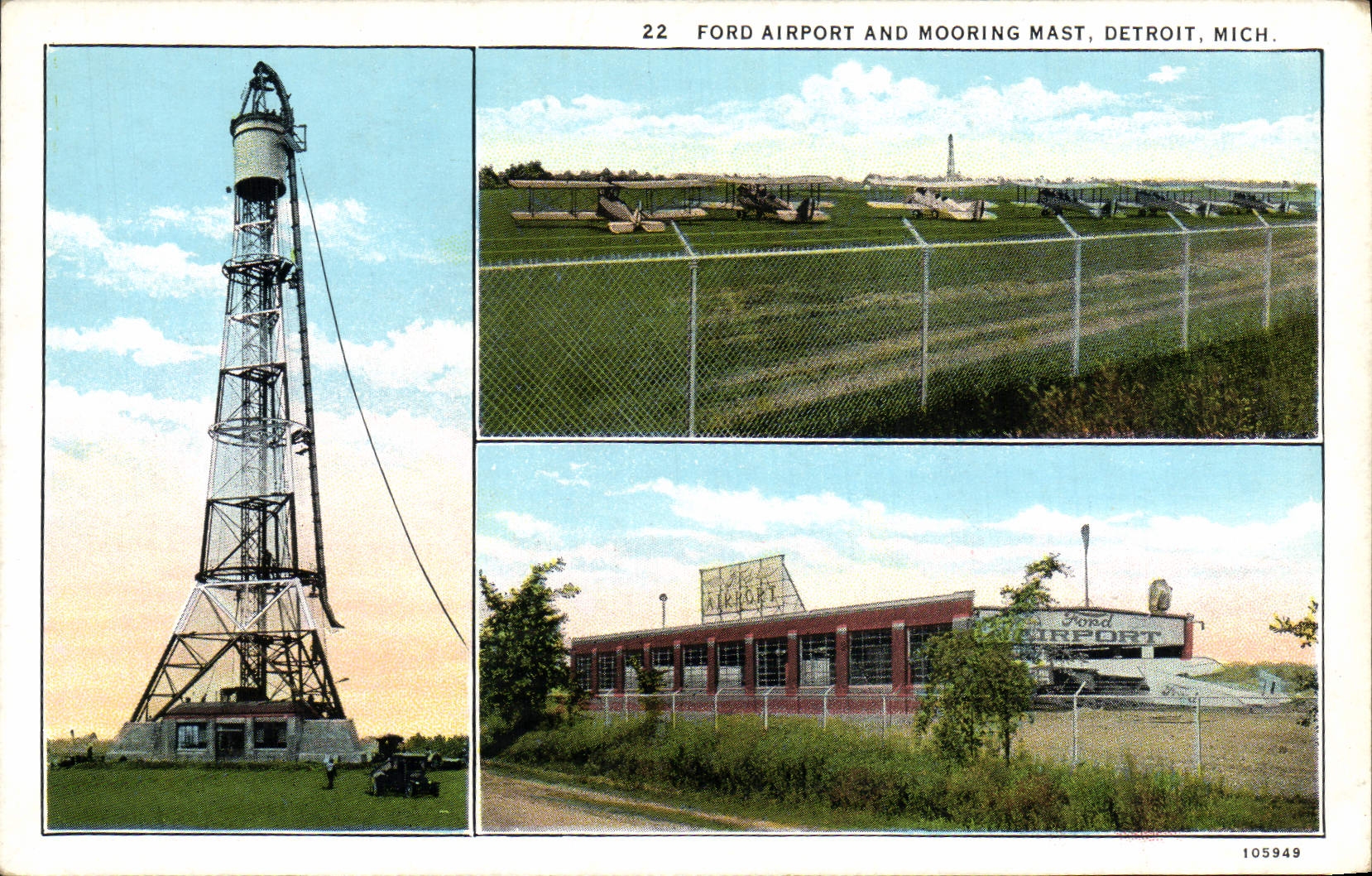 CPA Ford Airport and Mooring Mast Detroit Mich Avion Aeroport