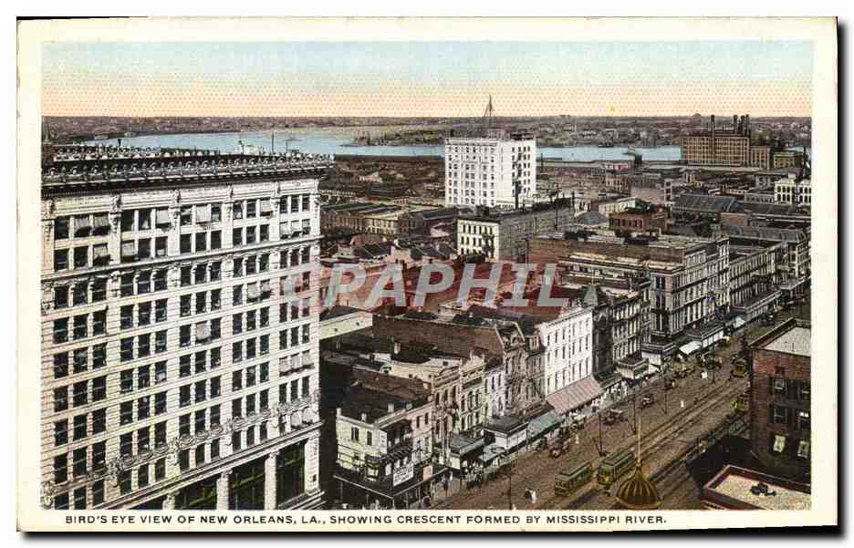 CPA Bird'e Eye View of New Orleans Showing Crescent Formed by Mississippi RIver