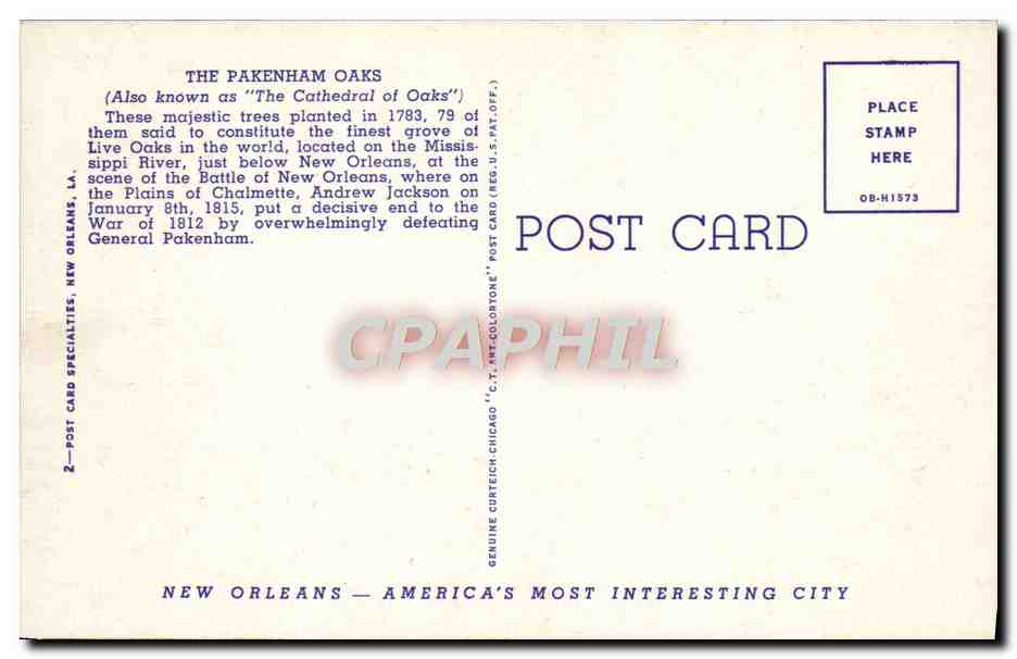 CPA The Pakenham Ocks New Orleans  — Rückseite