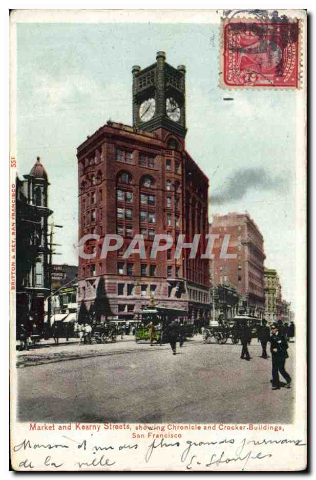 CPA Market and Kearny Streets showing Chronicie and Crocker Buildings San Francisco