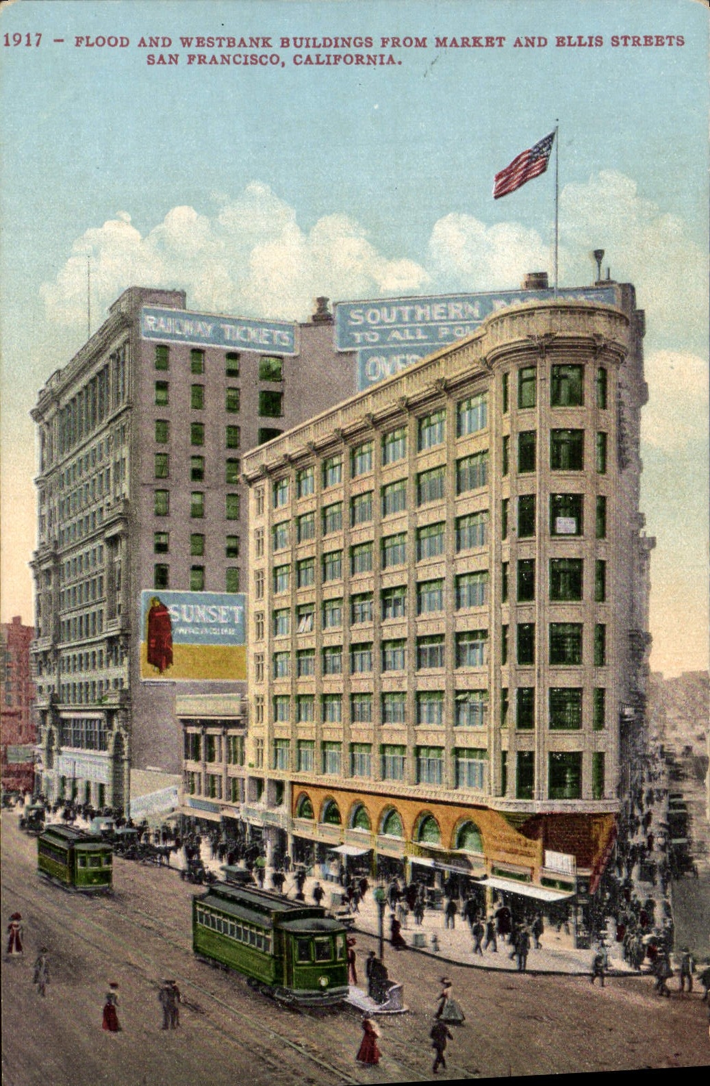 CPA Flood And Westbank Buildings From Market and Bellis Streets San Francisco 