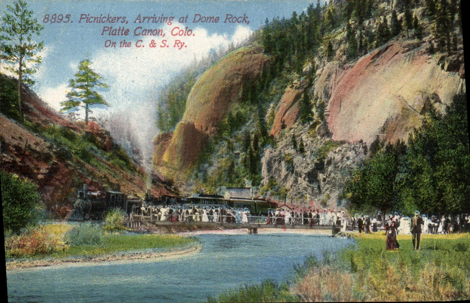 CPA Colorado Picnickers Arriving at Dome Rock Platte Canon Train