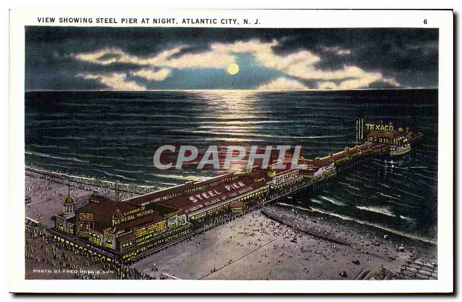 CPA Atlantic City View Showing Steel Pier At Night Texaco