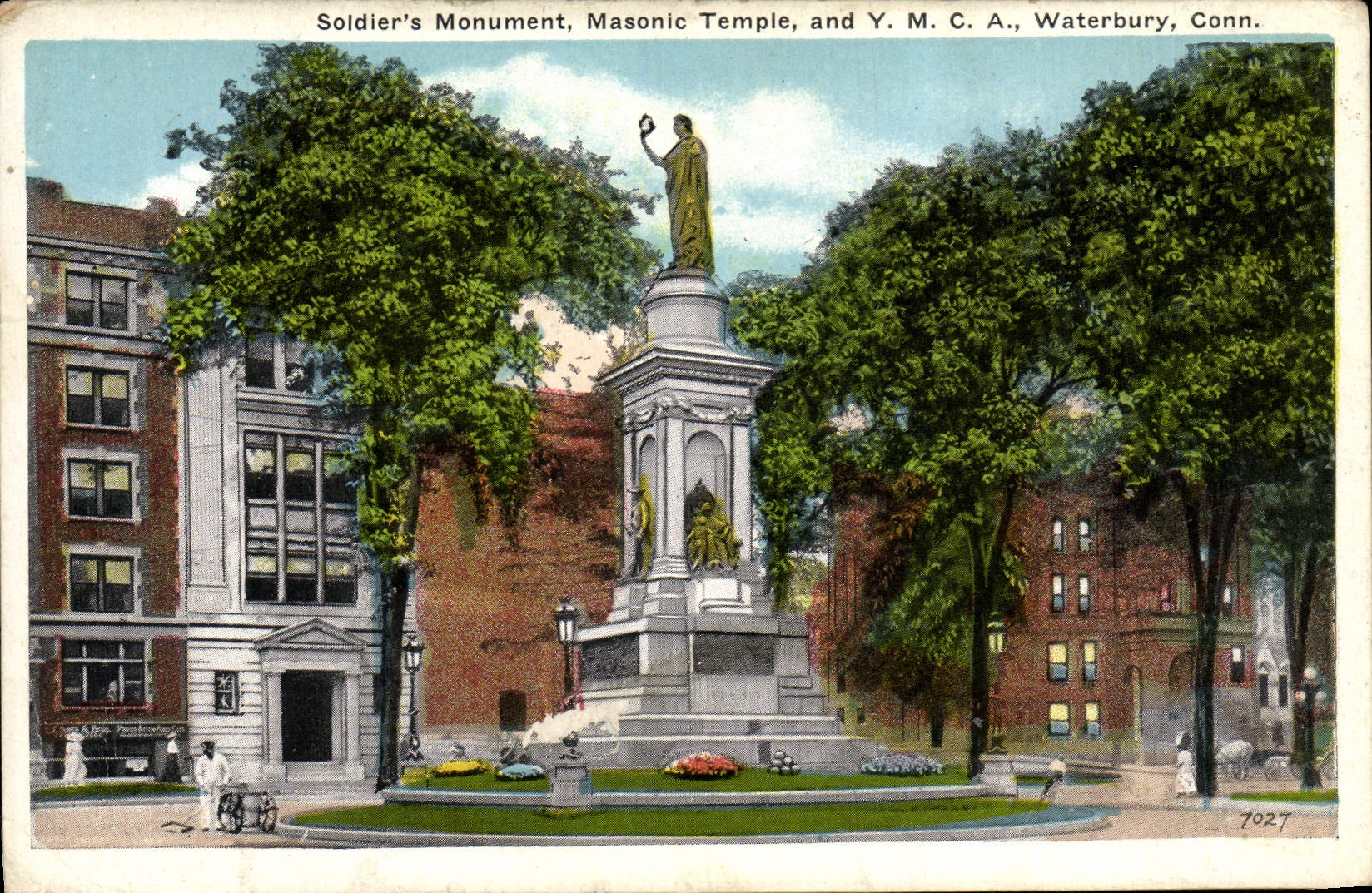 CPA Soldier's Monument Masonic Temple and Waterbury Conn Franc Maconnerie Franc Macon