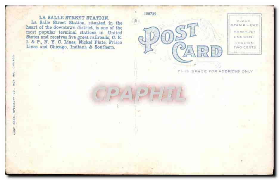 CPA Chicago La Salle Street Station — Rückseite