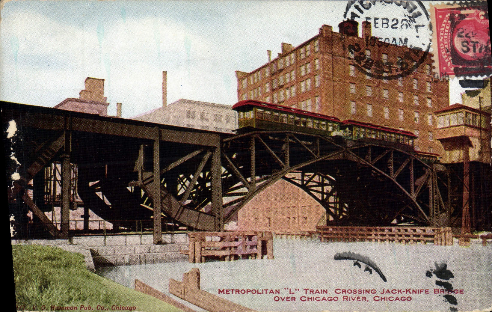 CPA Chicago Metropolitan L Tarn Crossing Jack Knife Bridge Over Chicago river 