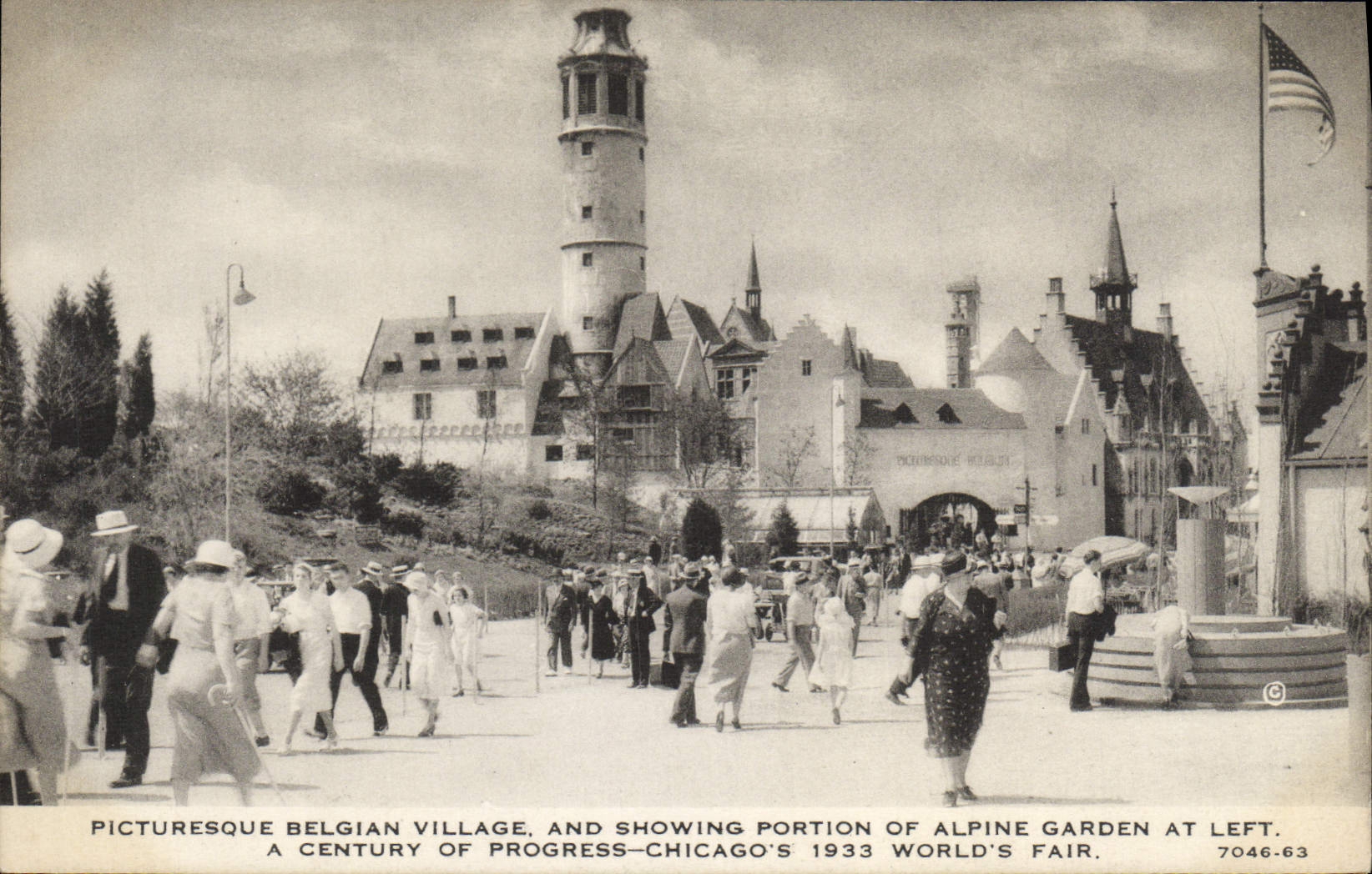 CPA Chicago Picturesque Belgian Village And showing Portion of Alpine Garden at Left 1933 world's fair