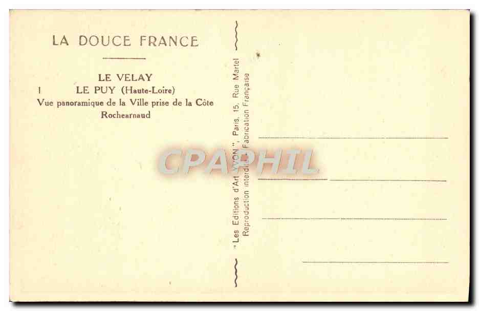 CPA Le Velay Le Puy Vue panoramique de la Ville prise de la Cote Rochearnaud — Rückseite