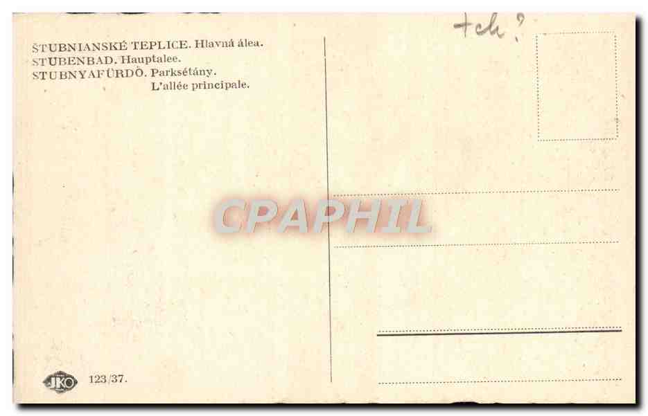 CPA Stubinanske Teplice Hlavna Alea Stunenbad Hauptalee Stubnyafurdo Parksetany L'Allee Prinicipale — Rückseite