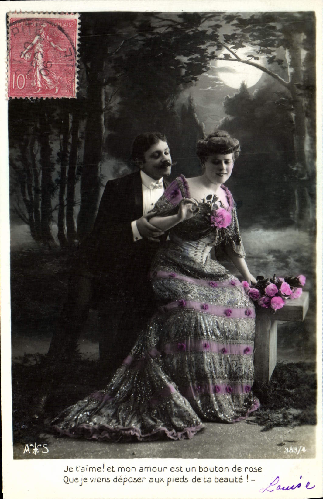 Amour et beauté — scène de forêt sous la lune — éditeur AFS, n° 383/4