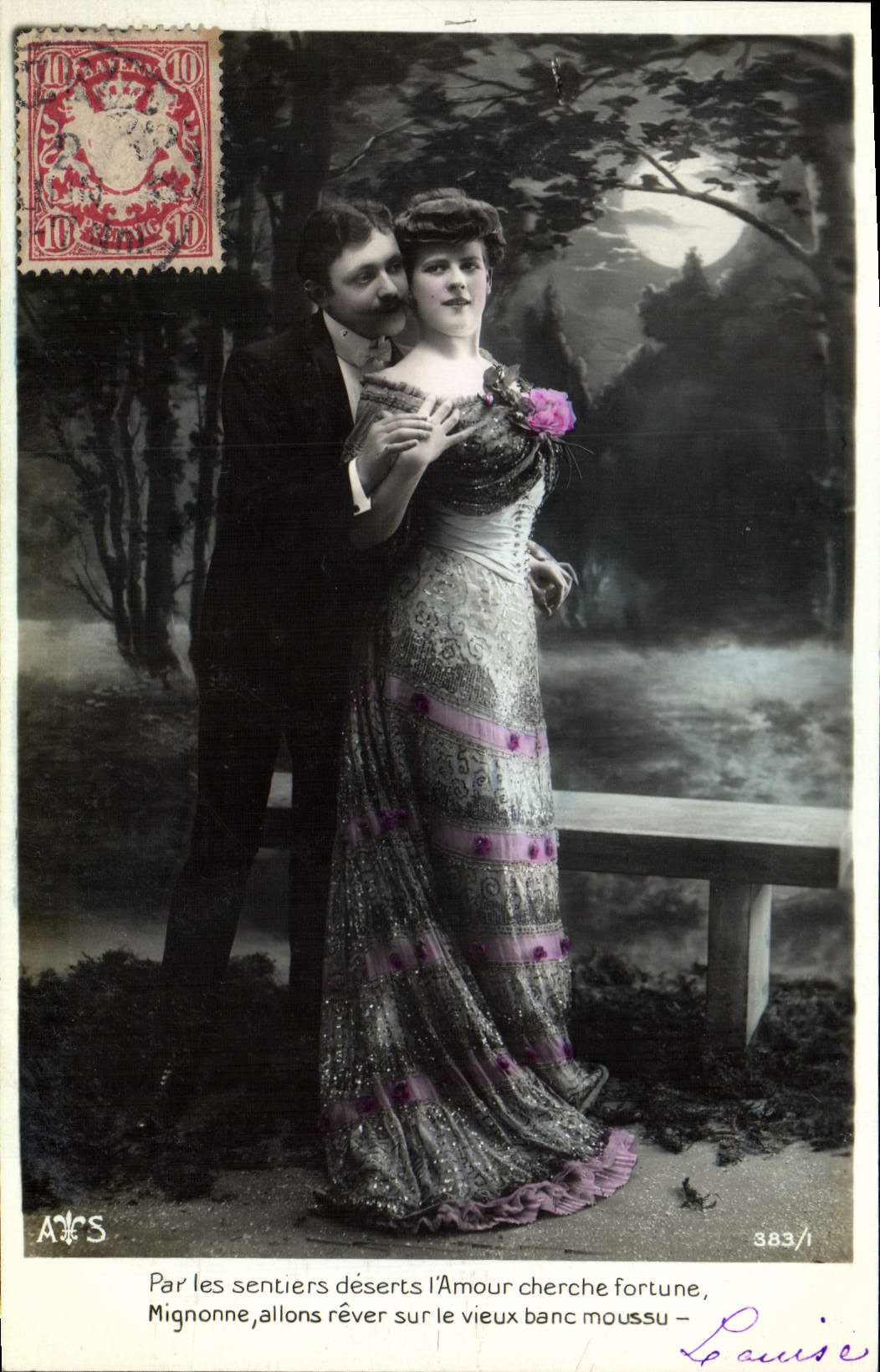 Amour et Mignonne sur banc moussu — A&S, n°383/1