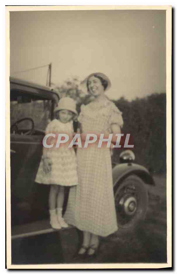 CARTE PHOTO Femme Enfant Automobile Folklore 