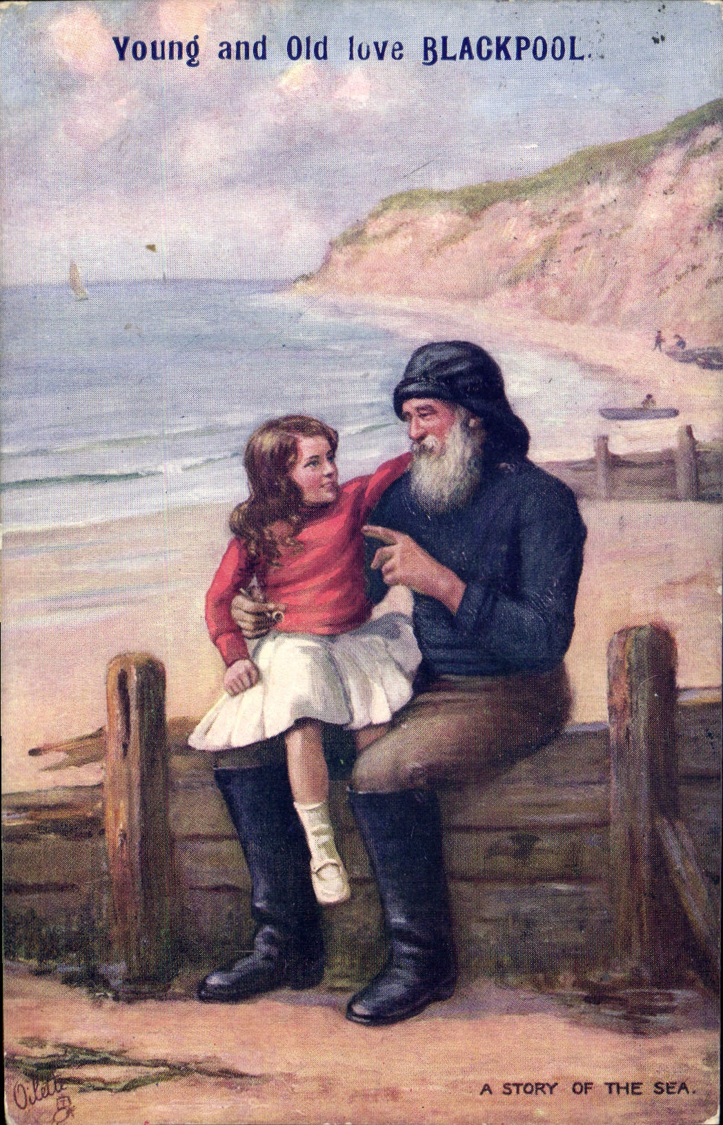 CPA Young And Old Love Blackpool Pecheur Peche Enfant