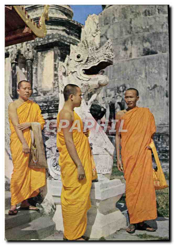 CPM Thailande Trois Bonzes Thais Dans Leurs Habits Monacaux Jaunes