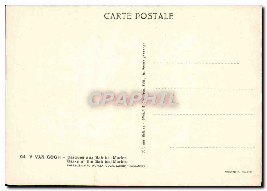 Boote bei Saintes-Maries — Sammlung V. W. Van Gogh — Verlag Braun & Cie, Mulhouse — Rückseite