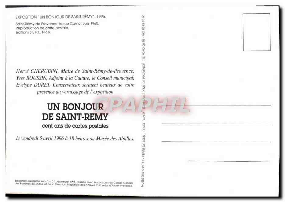 CPM Saint Remy De Provence La Rue Carnot Vers 1960 Exposition Un bonjour de Saint Remy 1993 — Rückseite